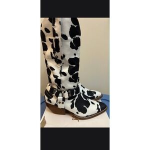 A Rider Girl Hadie Cow Womens White Black Cow Print Western Cowboy Boots Size 8